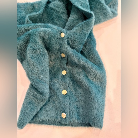 Abercrombie & Fitch Emerald Teal Fuzzy Cardigan XXS Soft A & F Collection - Picture 8 of 10